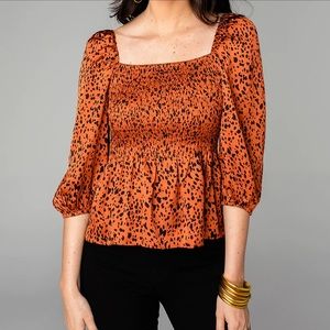 Buddy love Gwendolyn Smocked Peplum Top- Cognac